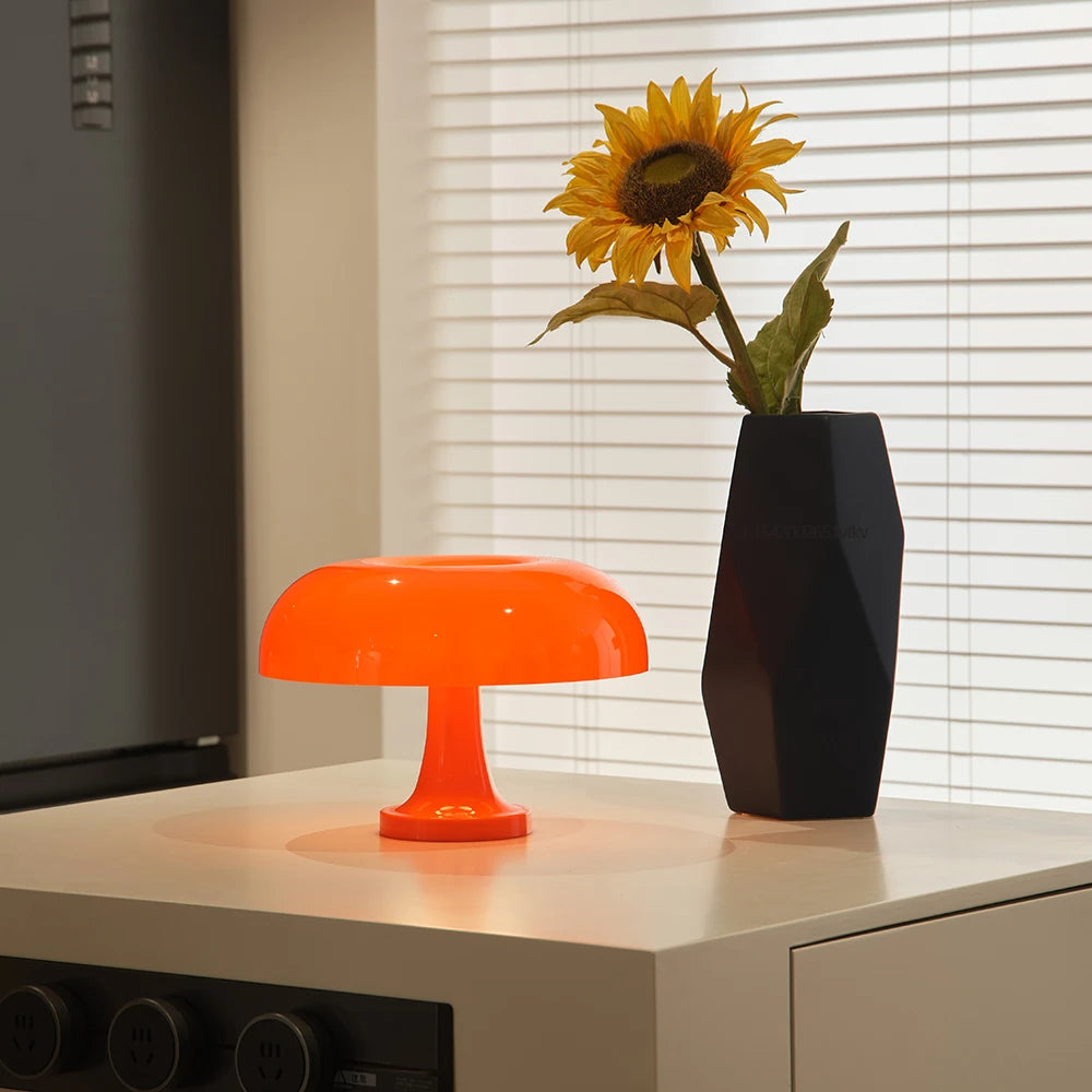 Elegant mushroom light on marble side table