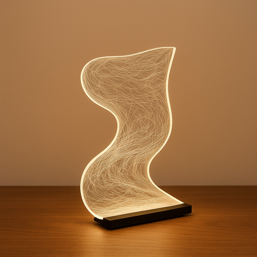 Transparent acrylic lampshade with unique flow design, adding a stylish touch to any room.

