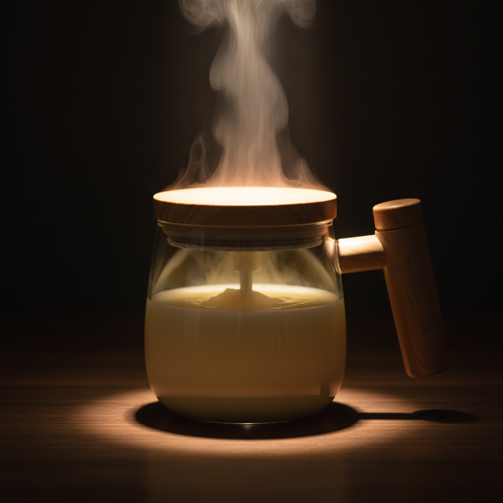 Tea pot with steam rising against a dark background
