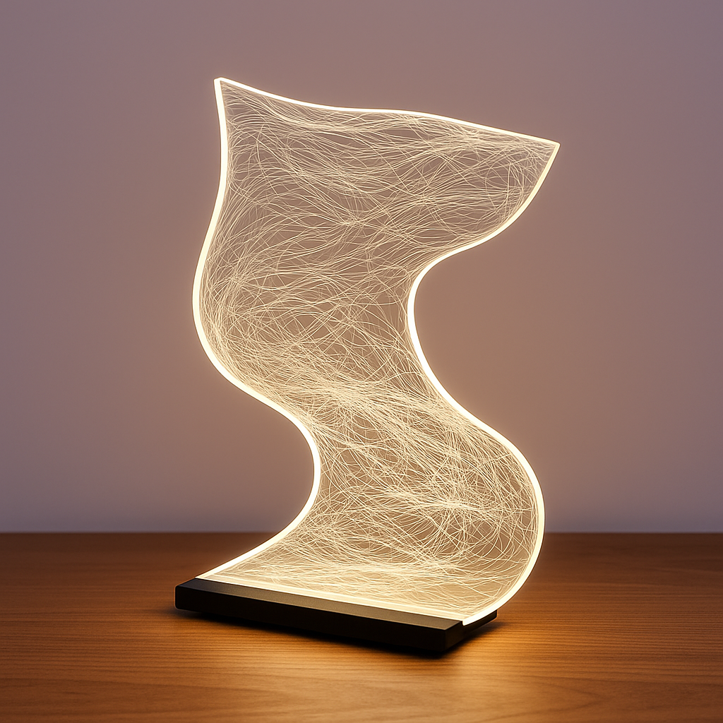 LED desk lamp with a futuristic curved design, perfect for adding style to gaming or office spaces.