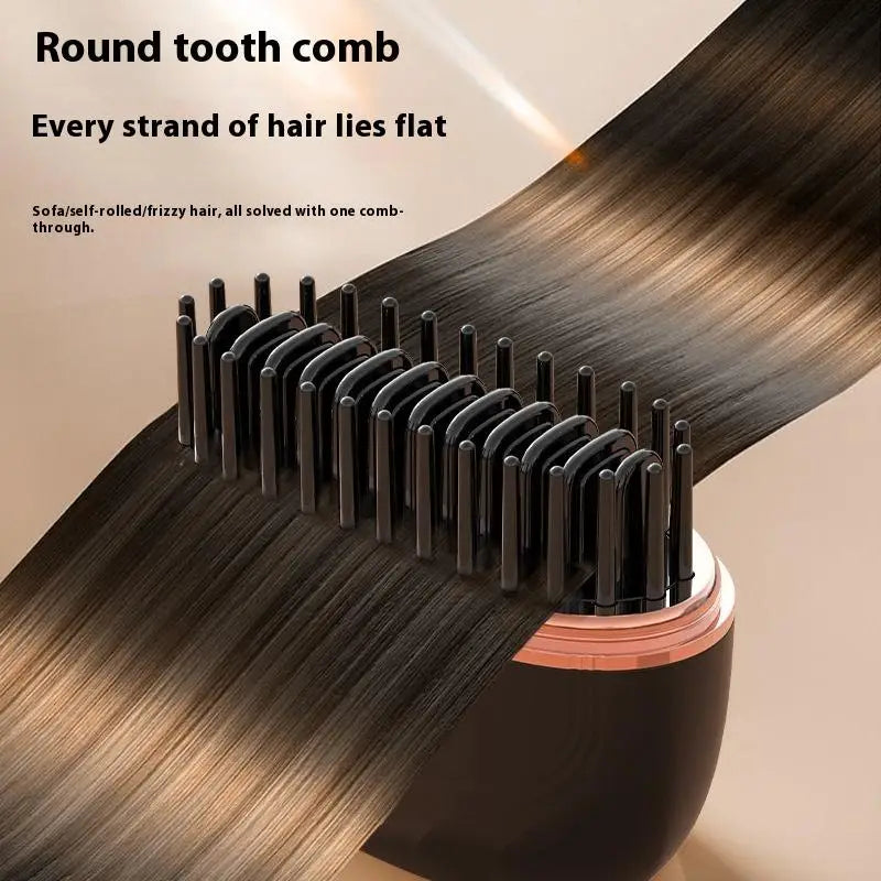 Round tooth comb with hair strands being combed through, demonstrating its effectiveness.